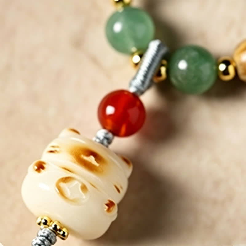 Nimara Ritual Green Sandalwood Serenity Hand-Woven Cat Charm Retro Ethnic Mala