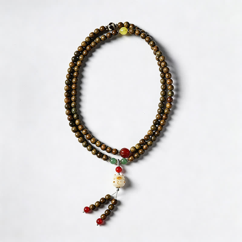 Nimara Ritual Green Sandalwood Serenity Hand-Woven Cat Charm Retro Ethnic Mala
