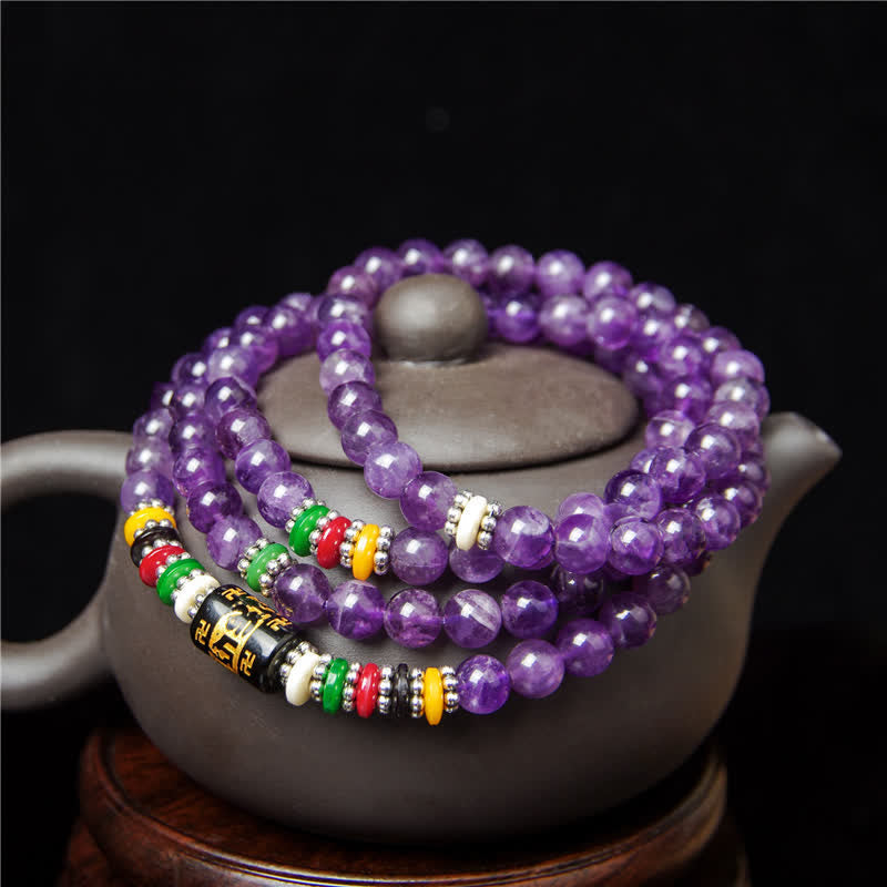 Nimara Ritual Amethyst Om Mani Padme Hum Purity Prayer 108 Bead Mala