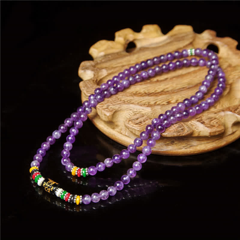 Nimara Ritual Amethyst Om Mani Padme Hum Purity Prayer 108 Bead Mala