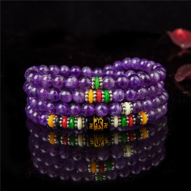 Nimara Ritual Amethyst Om Mani Padme Hum Purity Prayer 108 Bead Mala