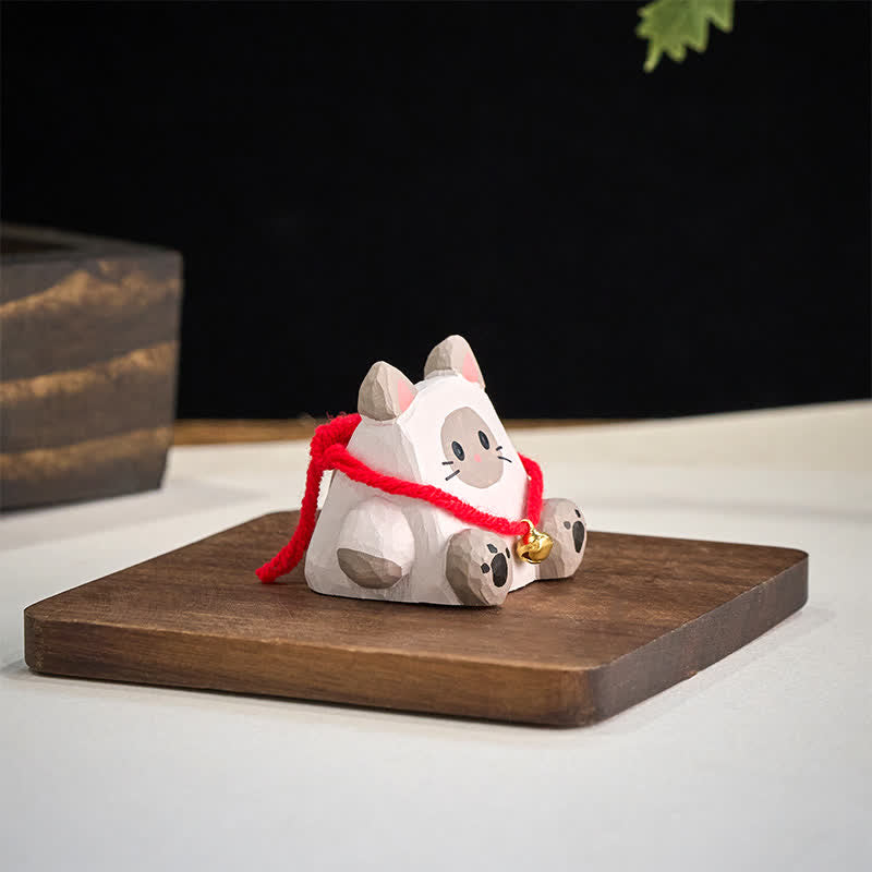 Nimara Ritual Hand-Carved Basswood Cute Animal Cat ELephant Desk Decoration
