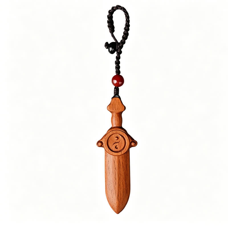 Nimara Ritual Jujube Wood Yin Yang Balance Engraved Sword Keychains