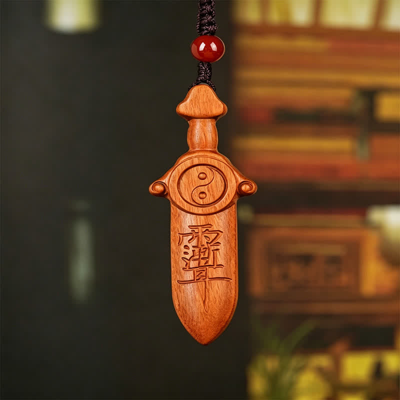 Nimara Ritual Jujube Wood Yin Yang Balance Engraved Sword Keychains