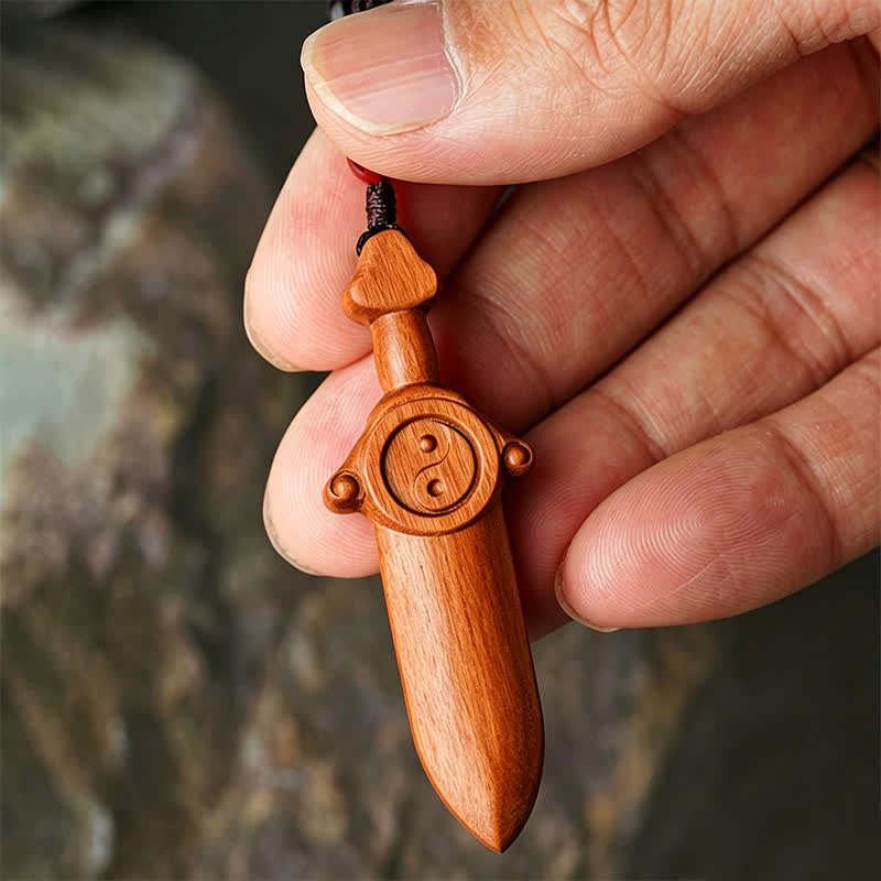 Nimara Ritual Jujube Wood Yin Yang Balance Engraved Sword Keychains