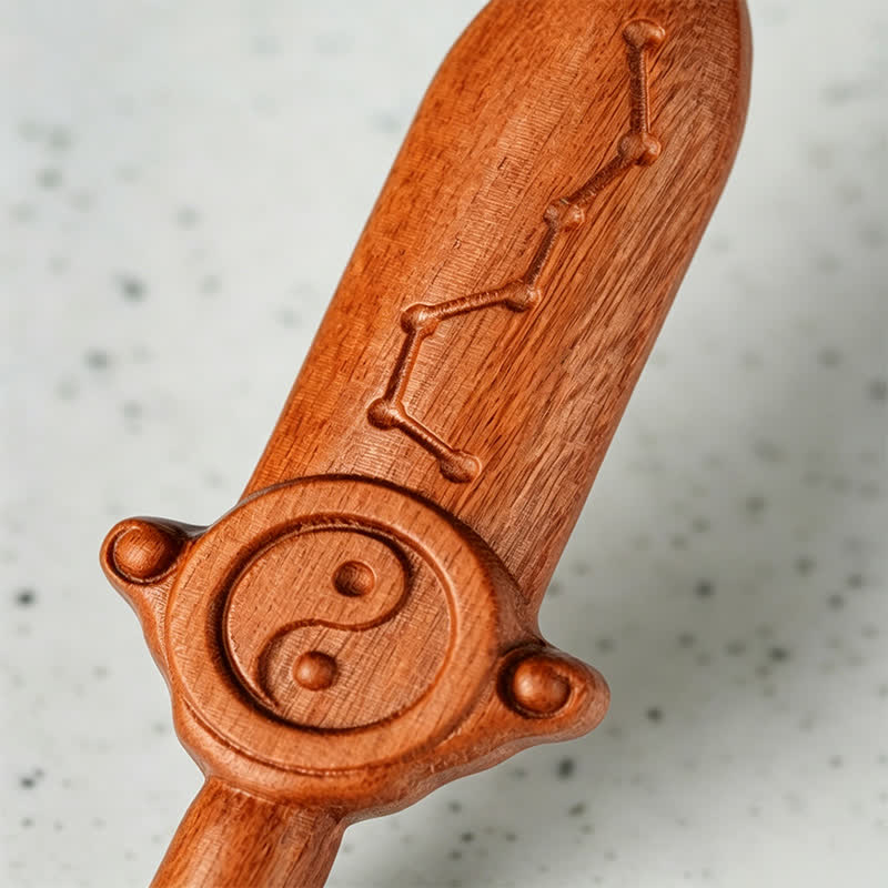 Nimara Ritual Jujube Wood Yin Yang Balance Engraved Sword Keychains