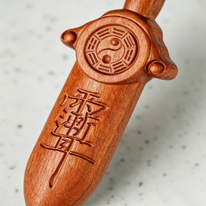 Nimara Ritual Jujube Wood Yin Yang Balance Engraved Sword Keychains