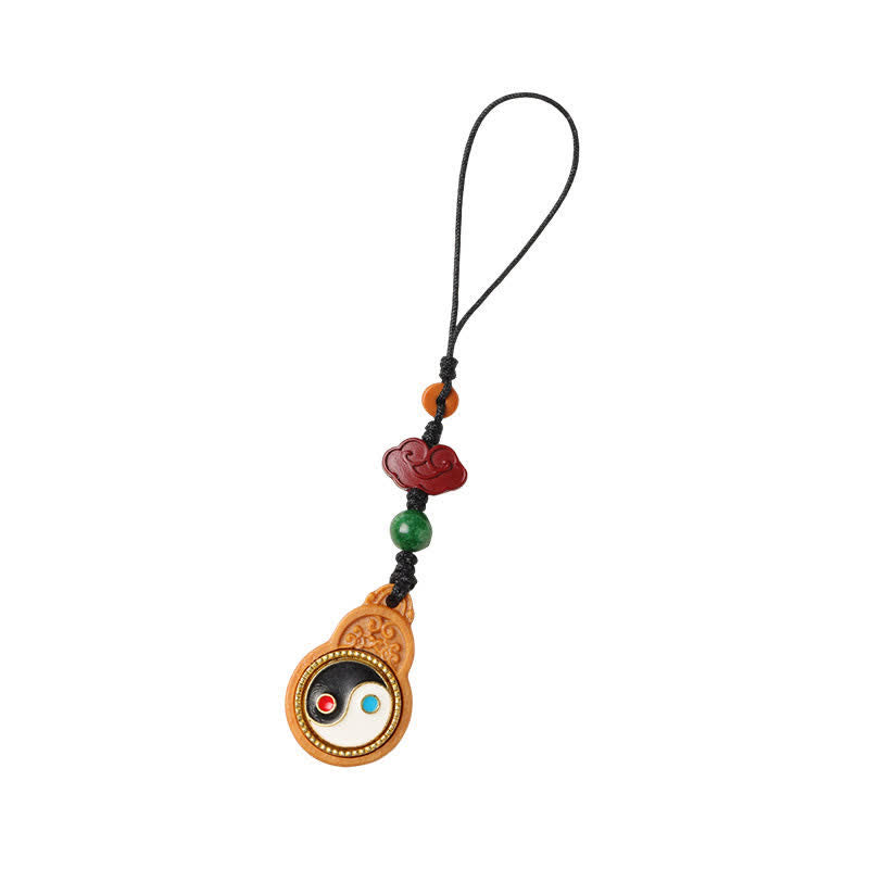 Protection and Purification Green Sandalwood Bagua Yin Yang Gourd Phone Hanging Decoration
