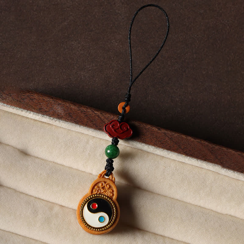 Nimara Ritual Green Sandalwood Bagua Yin Yang Protection Gourd Phone Hanging Decoration