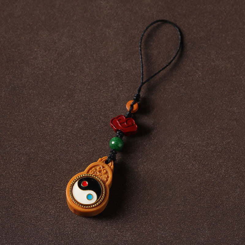 Protection and Purification Green Sandalwood Bagua Yin Yang Gourd Phone Hanging Decoration