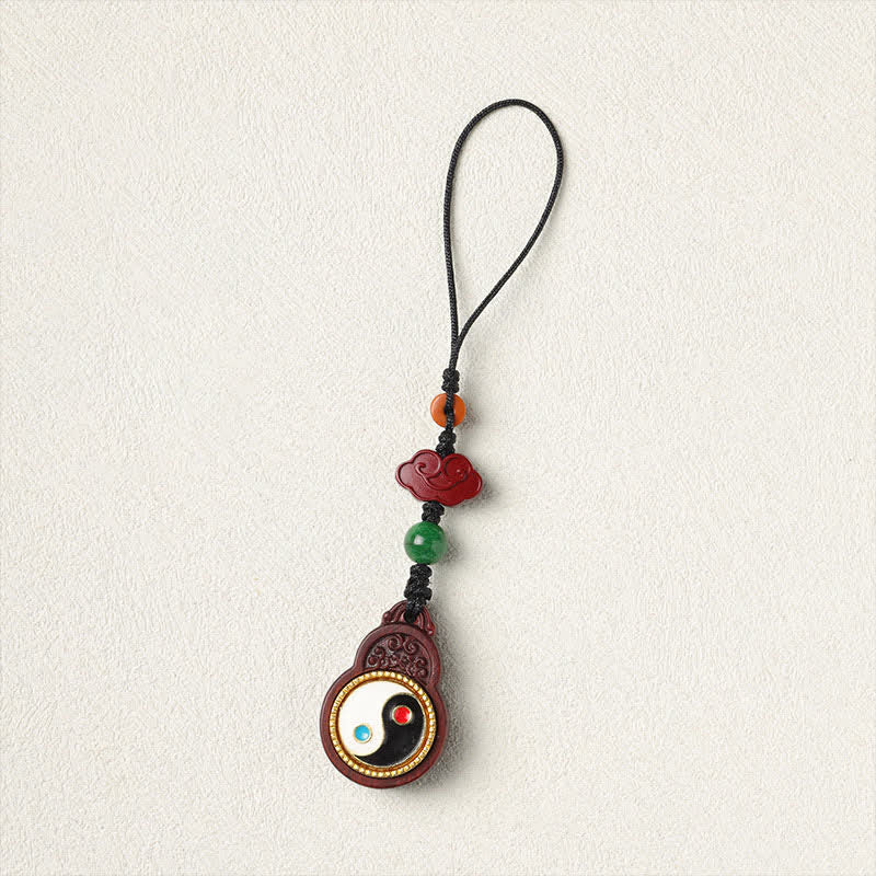 Protection and Purification Green Sandalwood Bagua Yin Yang Gourd Phone Hanging Decoration