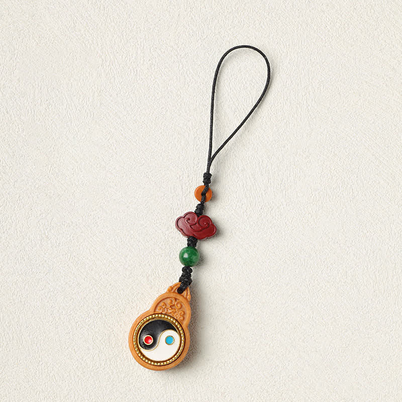 Protection and Purification Green Sandalwood Bagua Yin Yang Gourd Phone Hanging Decoration
