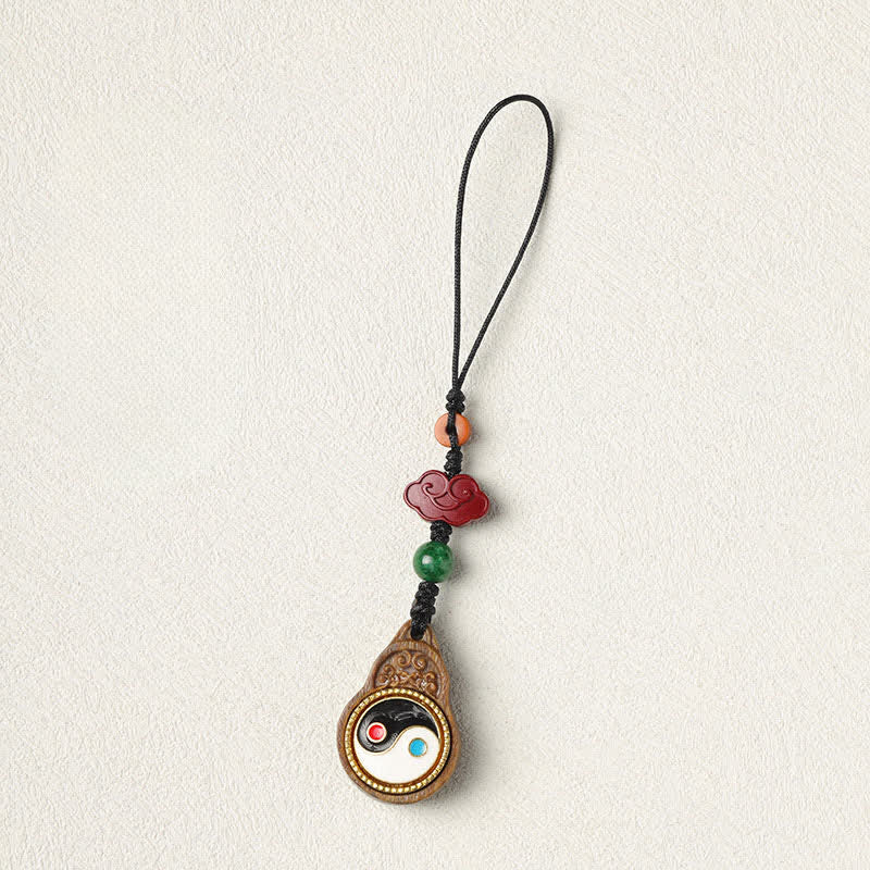 Protection and Purification Green Sandalwood Bagua Yin Yang Gourd Phone Hanging Decoration