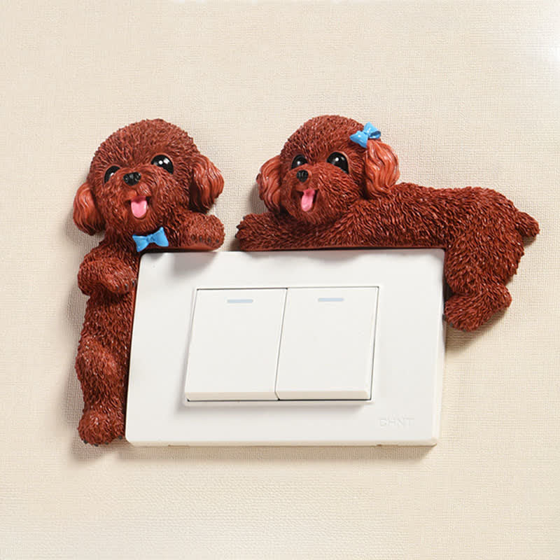 Nimara Ritual Hand-Painted Resin Dog 3D Cute Decorative Switch Wall Sticker