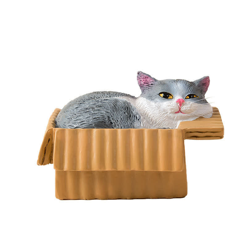 Nimara Ritual Painted Sleeping Cat in Paper Box Resin Cute Animal Decor