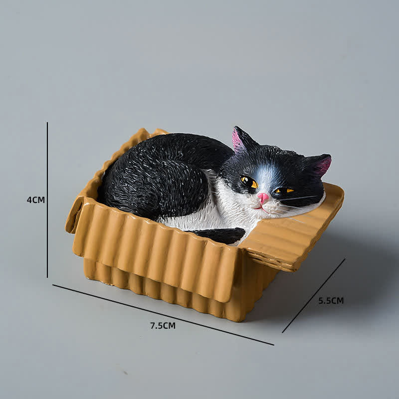 Nimara Ritual Painted Sleeping Cat in Paper Box Resin Cute Animal Decor