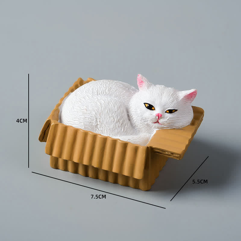 Nimara Ritual Painted Sleeping Cat in Paper Box Resin Cute Animal Decor