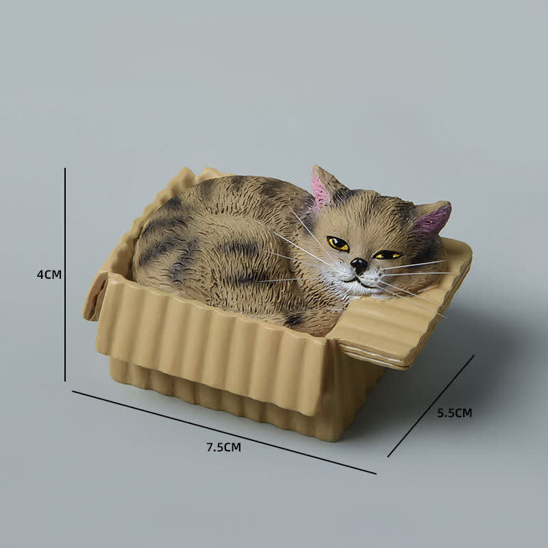 Nimara Ritual Painted Sleeping Cat in Paper Box Resin Cute Animal Decor