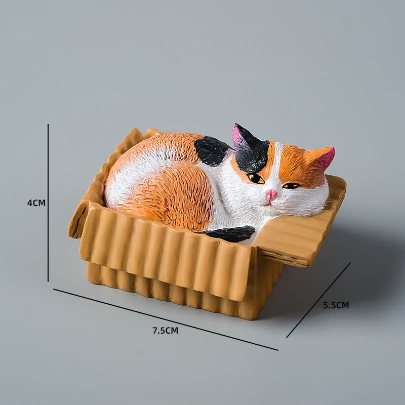 Nimara Ritual Painted Sleeping Cat in Paper Box Resin Cute Animal Decor