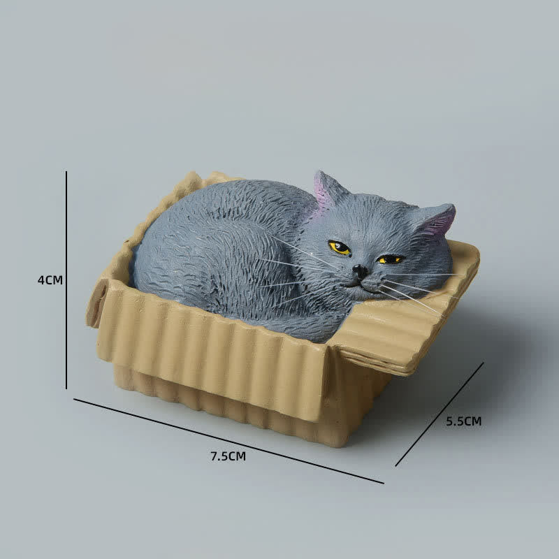 Nimara Ritual Painted Sleeping Cat in Paper Box Resin Cute Animal Decor