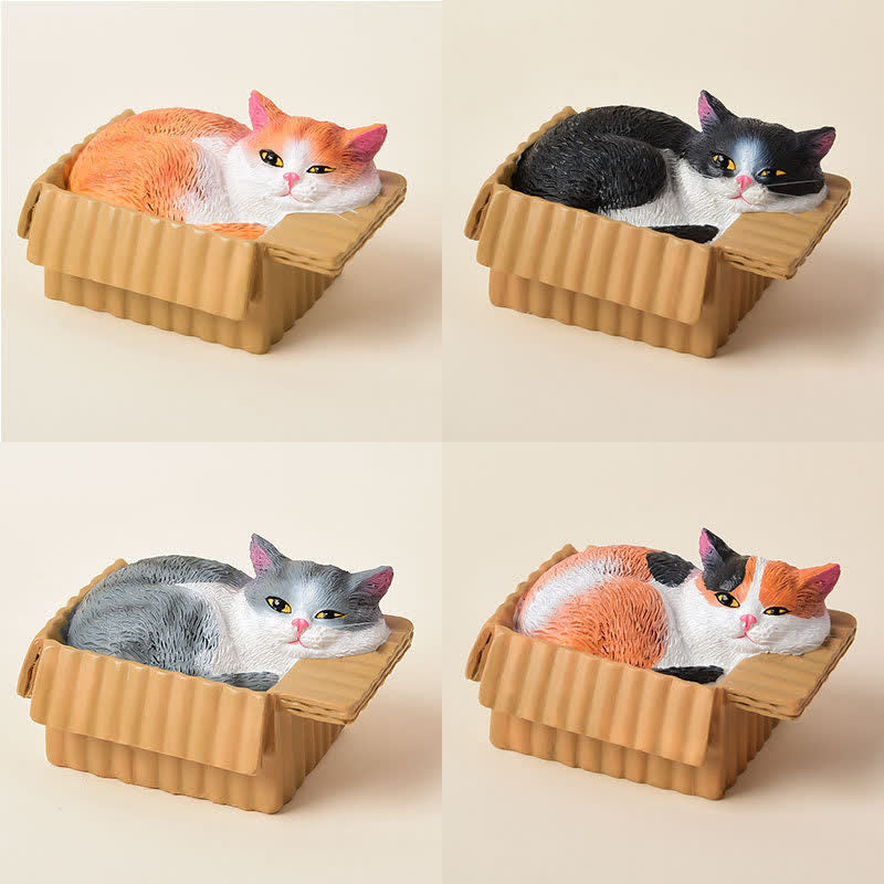 Nimara Ritual Painted Sleeping Cat in Paper Box Resin Cute Animal Decor