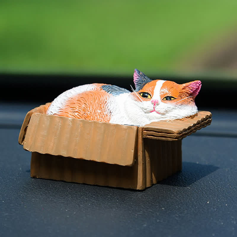 Nimara Ritual Painted Sleeping Cat in Paper Box Resin Cute Animal Decor