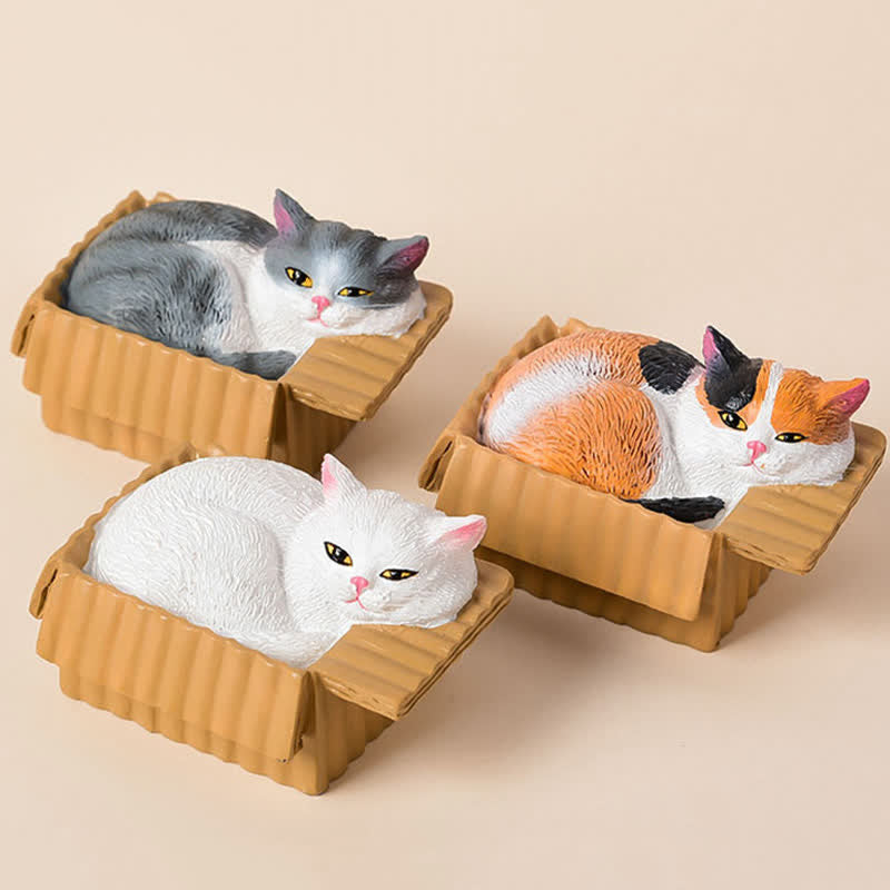 Nimara Ritual Painted Sleeping Cat in Paper Box Resin Cute Animal Decor