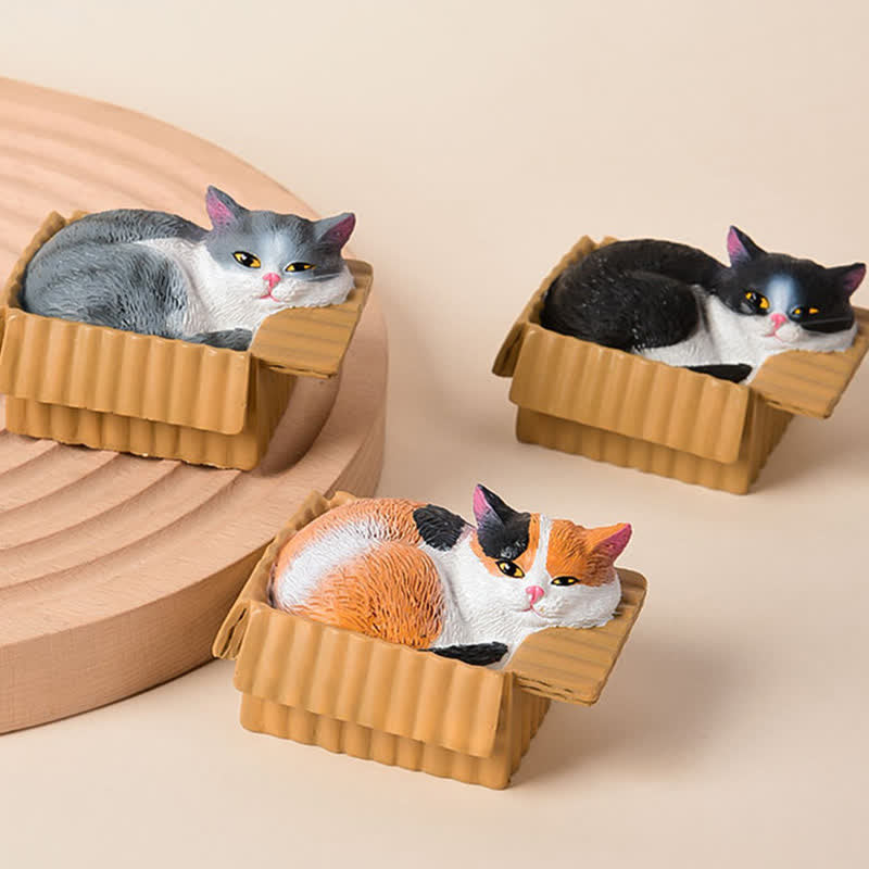 Nimara Ritual Painted Sleeping Cat in Paper Box Resin Cute Animal Decor