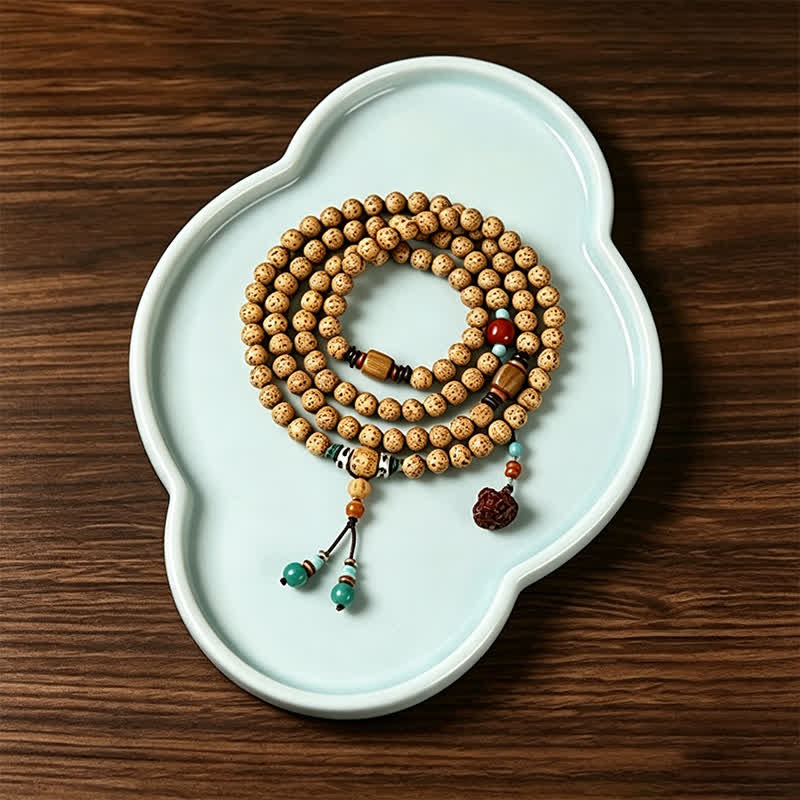 Nimara Ritual Star Moon Bodhi Seed Lotus Pod Handcrafted Wisdom Round 108 Bead Mala