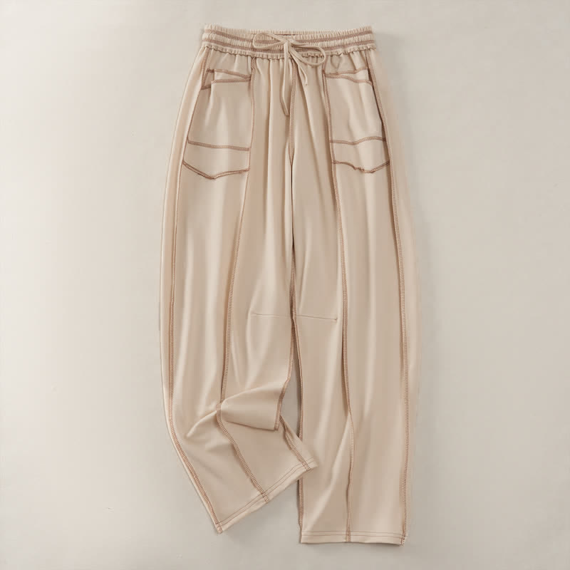 Nimara Ritual Summer Casual Minimalist Drawstring Patch Pocket Solid Ankle Pants Women's Straight Leg Pants With Pocket