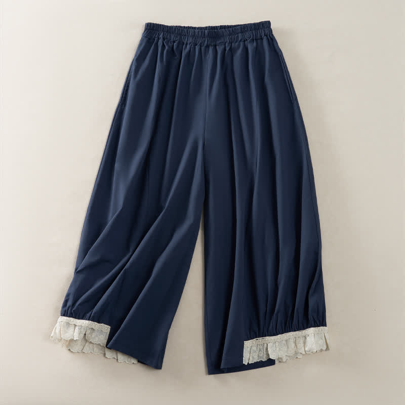 Nimara Ritual Summer Casual Vintage Solid Cropped Pants Women's Wide Leg Pants With Pocket