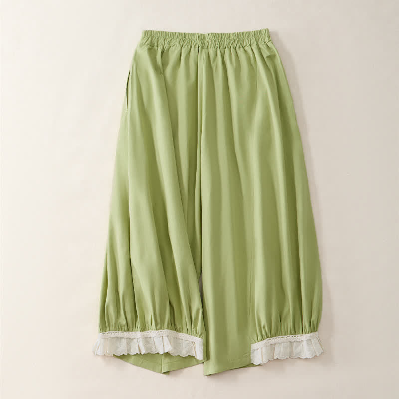 Nimara Ritual Summer Casual Vintage Solid Cropped Pants Women's Wide Leg Pants With Pocket