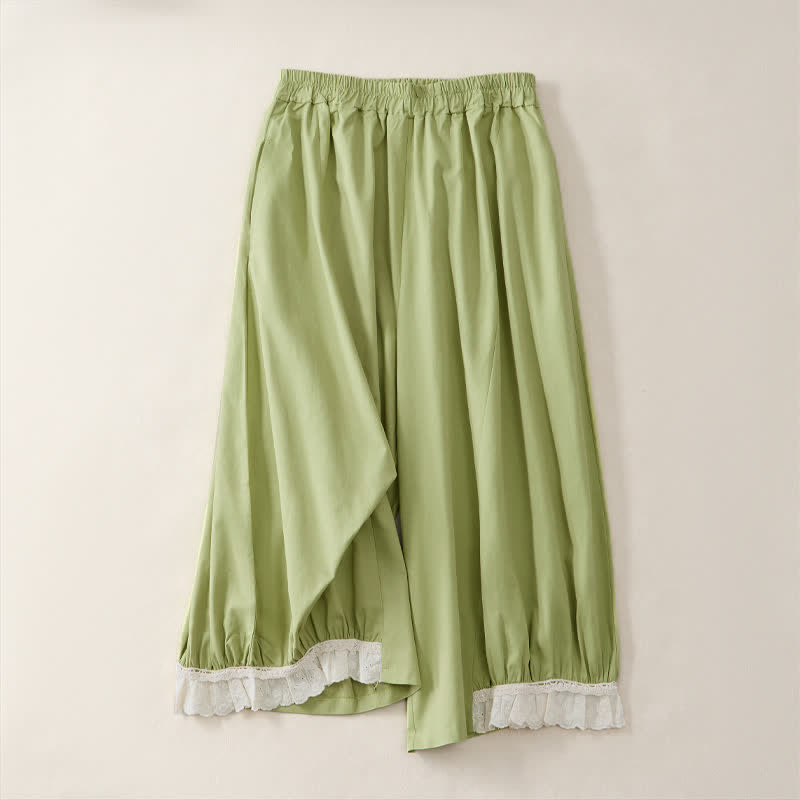 Nimara Ritual Summer Casual Vintage Solid Cropped Pants Women's Wide Leg Pants With Pocket