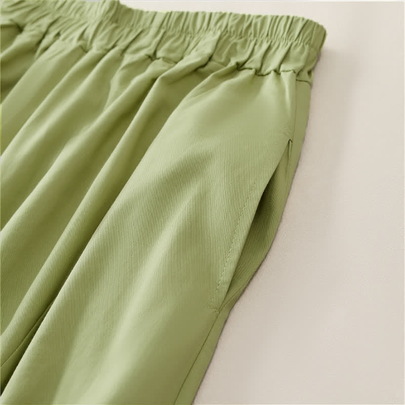 Nimara Ritual Summer Casual Vintage Solid Cropped Pants Women's Wide Leg Pants With Pocket
