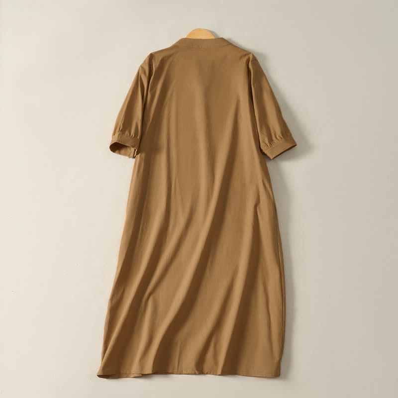 Nimara Ritual Summer Minimalist Simple Solid Women's Short Sleeve Dresses With Pocket