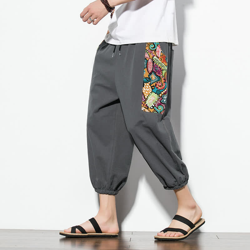 Nimara Ritual Summer Casual Boho Drawstring Abstract Capri Pants Men's Harem Pants With Pocket