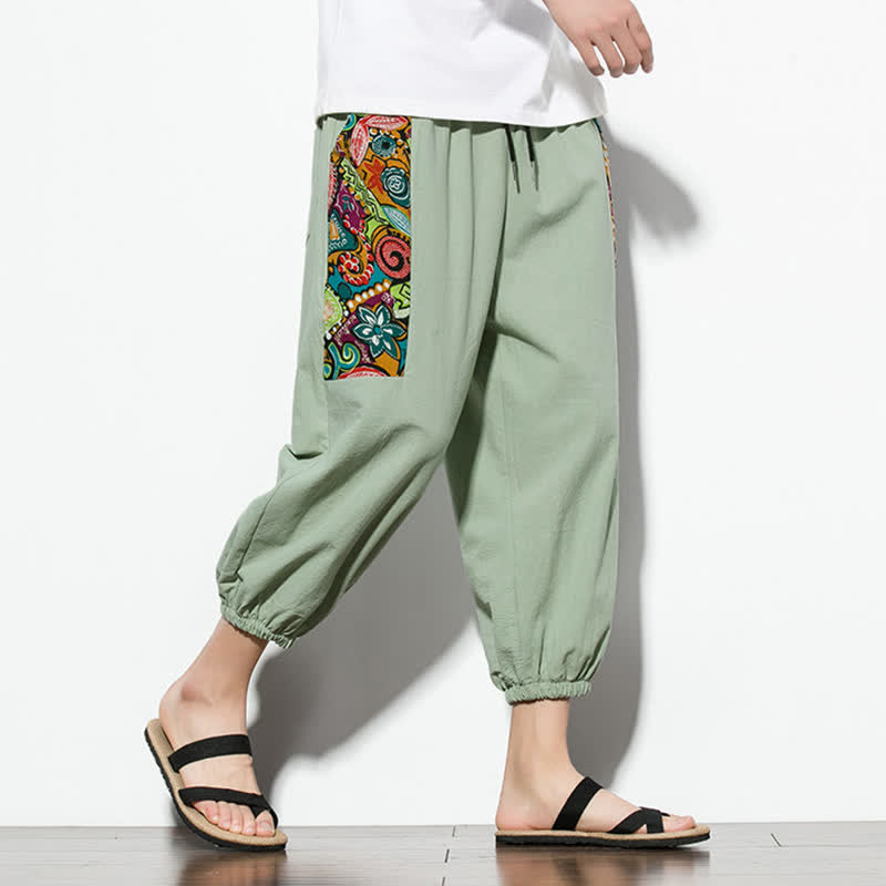 Nimara Ritual Summer Casual Boho Drawstring Abstract Capri Pants Men's Harem Pants With Pocket