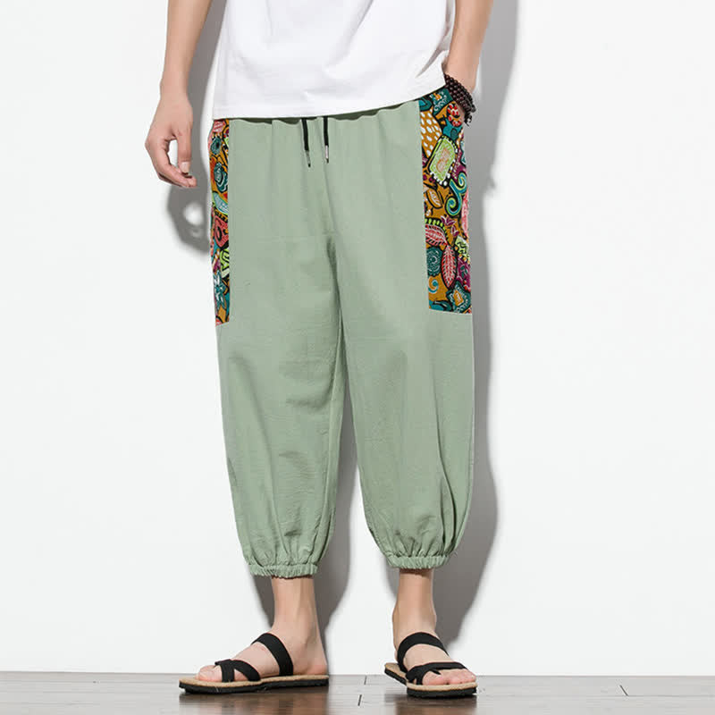 Nimara Ritual Summer Casual Boho Drawstring Abstract Capri Pants Men's Harem Pants With Pocket