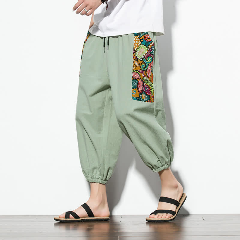 Nimara Ritual Summer Casual Boho Drawstring Abstract Capri Pants Men's Harem Pants With Pocket