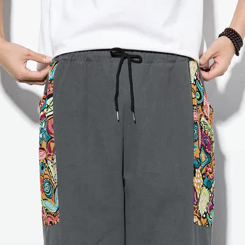 Nimara Ritual Summer Casual Boho Drawstring Abstract Capri Pants Men's Harem Pants With Pocket