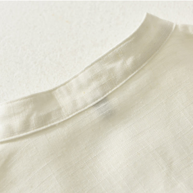 Nimara Ritual Summer Casual Tang Style Mandarin Collar Button-Up Solid Men's Short Sleeve Shirts With Pocket