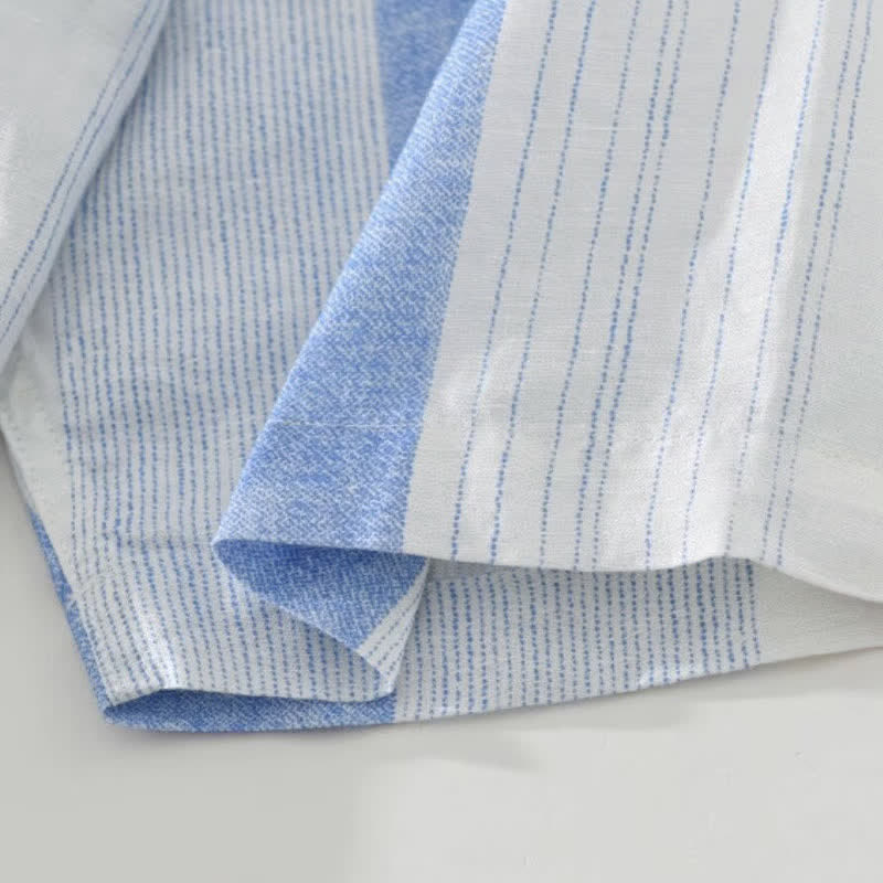 Nimara Ritual Summer Casual Tang Style Mandarin Collar Striped Men's Short Sleeve Shirts