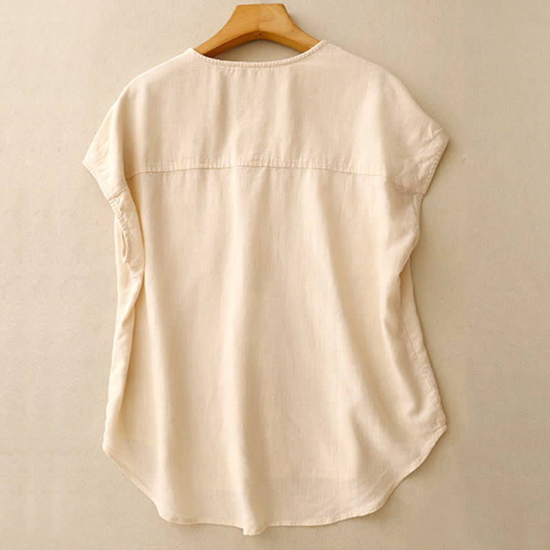 Nimara Ritual Summer Casual Minimalist Button-Up Patch Pocket Solid Women's Sleeveless Shirts Tank Top With Pocket