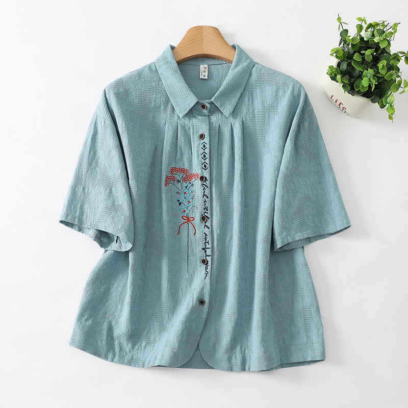 Nimara Ritual Summer Casual Vintage Button-Up Embroidery Floral Women's Short Sleeve Shirts