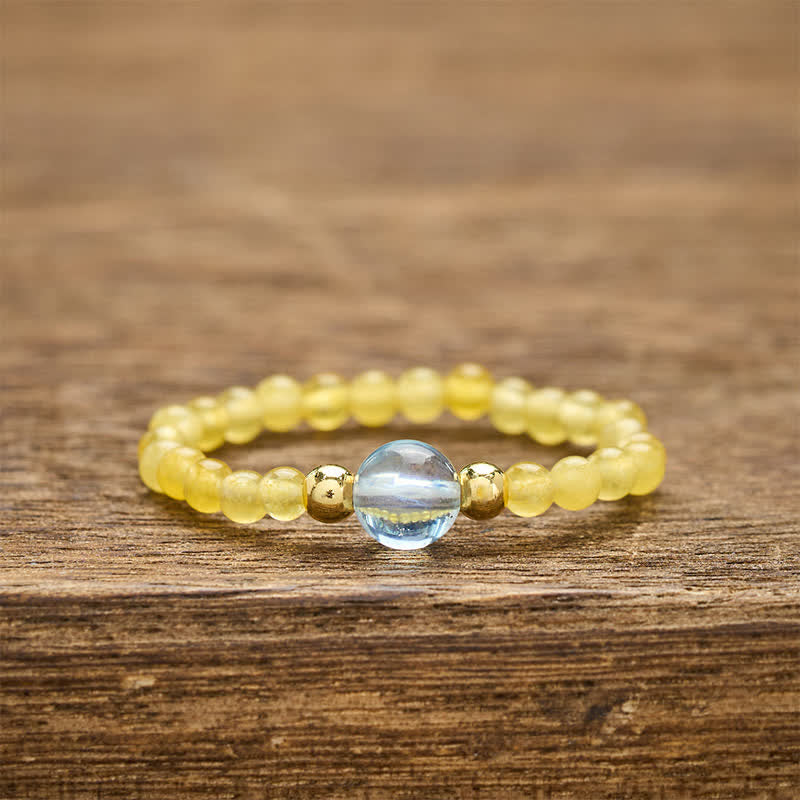Nimara Ritual 2mm Mini Beads Natural Rhodonite Aquamarine Topaz Rose Quartz Healing Elastic Ring