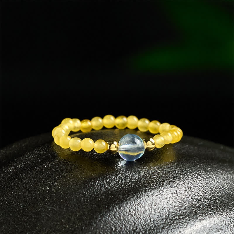 Nimara Ritual 2mm Mini Beads Natural Rhodonite Aquamarine Topaz Rose Quartz Healing Elastic Ring
