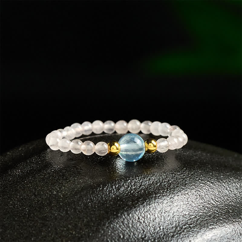 Nimara Ritual 2mm Mini Beads Natural Rhodonite Aquamarine Topaz Rose Quartz Healing Elastic Ring