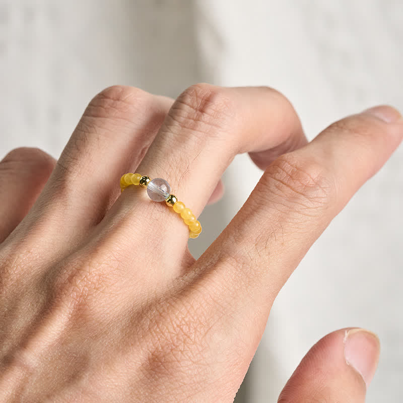 Nimara Ritual 2mm Mini Beads Natural Rhodonite Aquamarine Topaz Rose Quartz Healing Elastic Ring