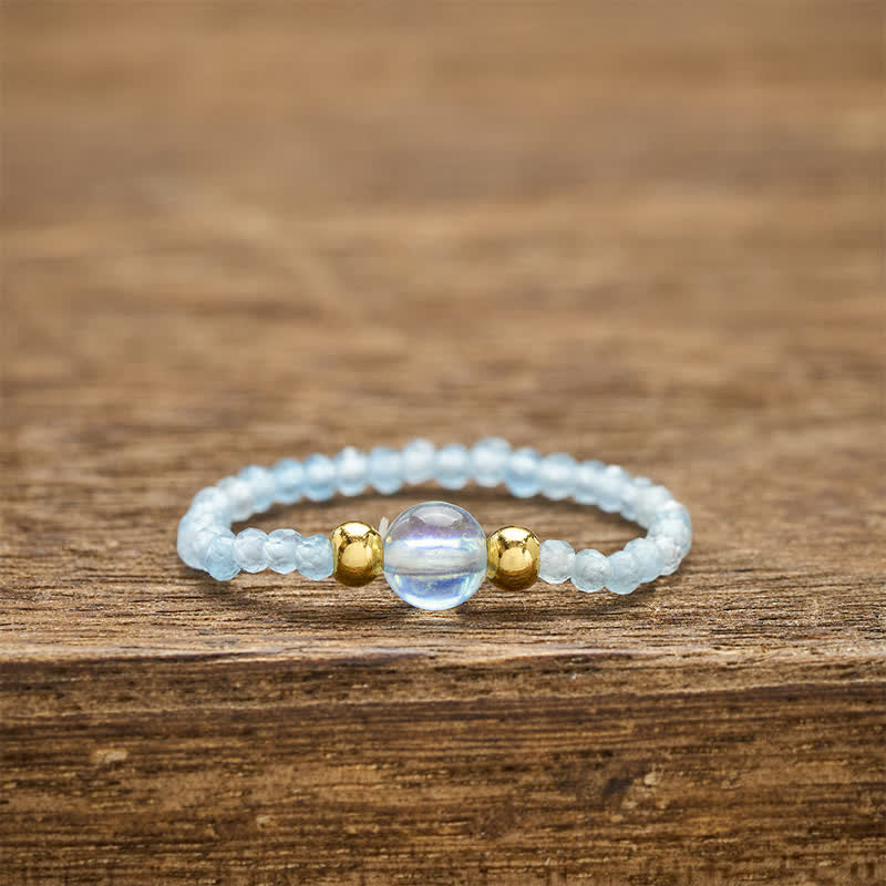 Nimara Ritual 2mm Mini Beads Natural Rhodonite Aquamarine Topaz Rose Quartz Healing Elastic Ring