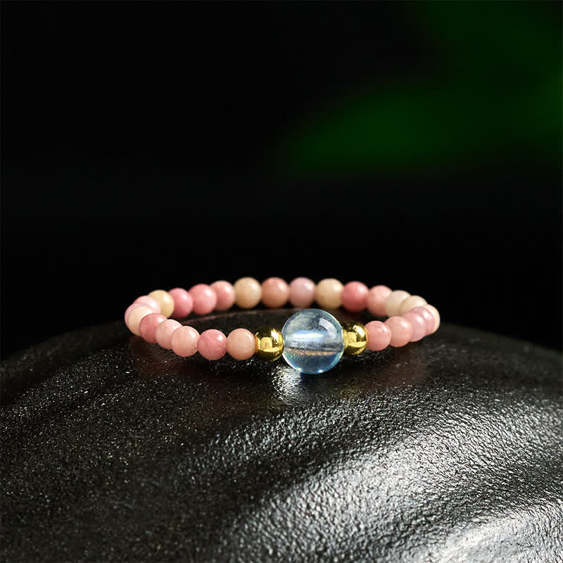 Nimara Ritual 2mm Mini Beads Natural Rhodonite Aquamarine Topaz Rose Quartz Healing Elastic Ring